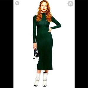 Top shop Green High Neck ribbed Midi Dress